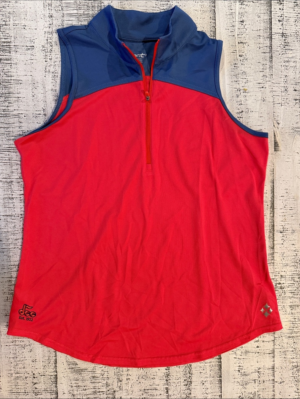 Jofit Red Sleeveless Golf Top with Blue Yoke